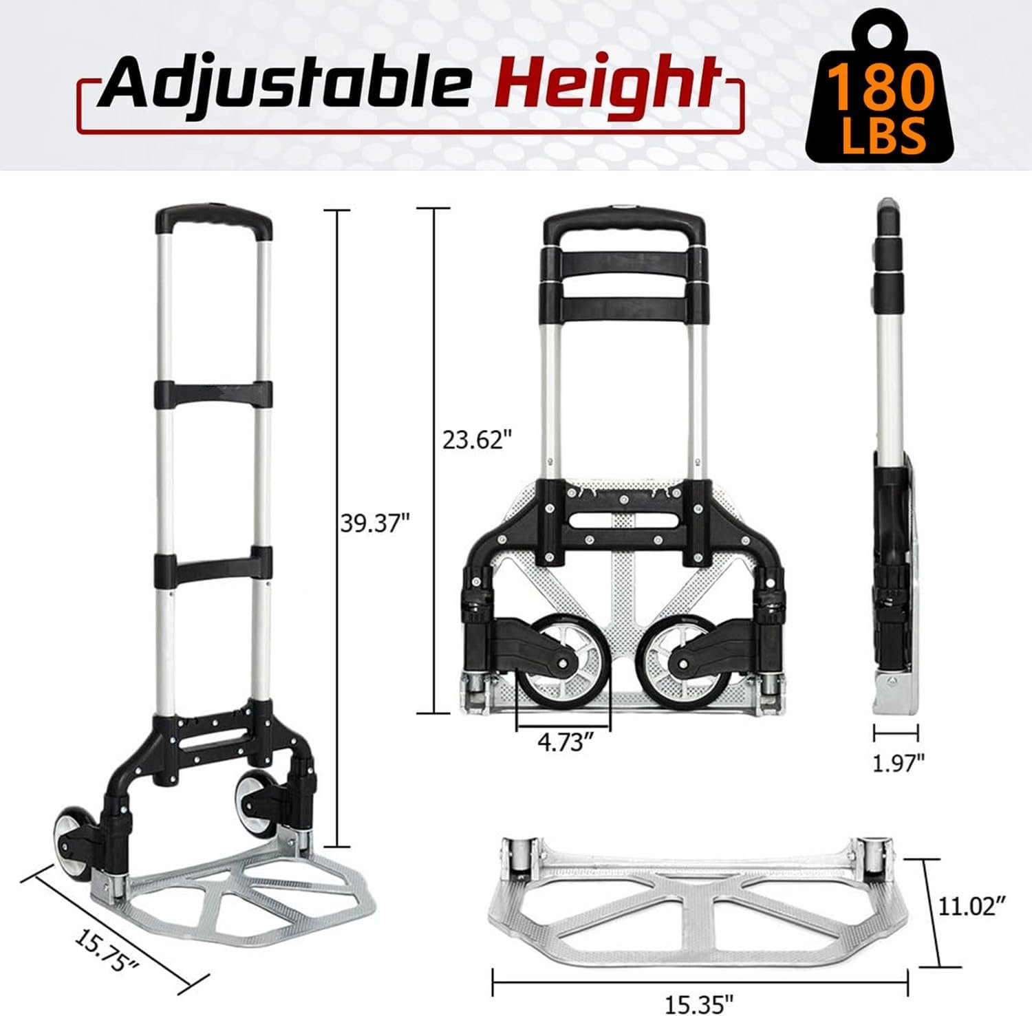 Aluminum Folding Hand Truck & Dolly (175 lbs / 80kg Capacity)