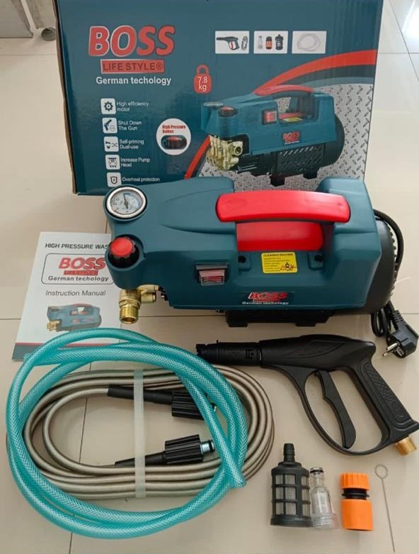 BOSS High-Pressure Washer, 500-3000W, German Technology, 6meter gun hose with Accessories and Manual
